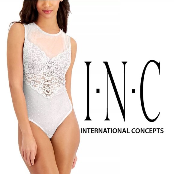 INC International Concepts Tops - INC INTERNATIONAL CONCEPTS "Core Body Hang" Cupped Swiss Dot Thong Bodysuit NEW!